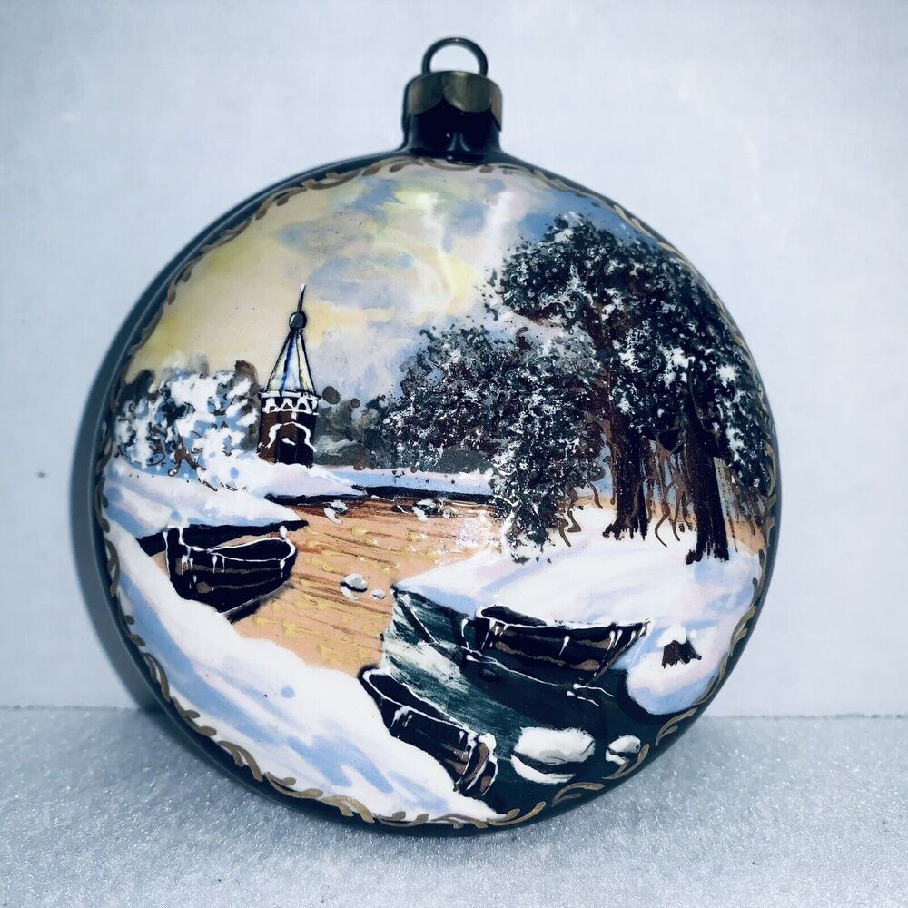 Handcrafted Clay Pottery Christmas Ornament Ships Rowboats Scene Double Sided